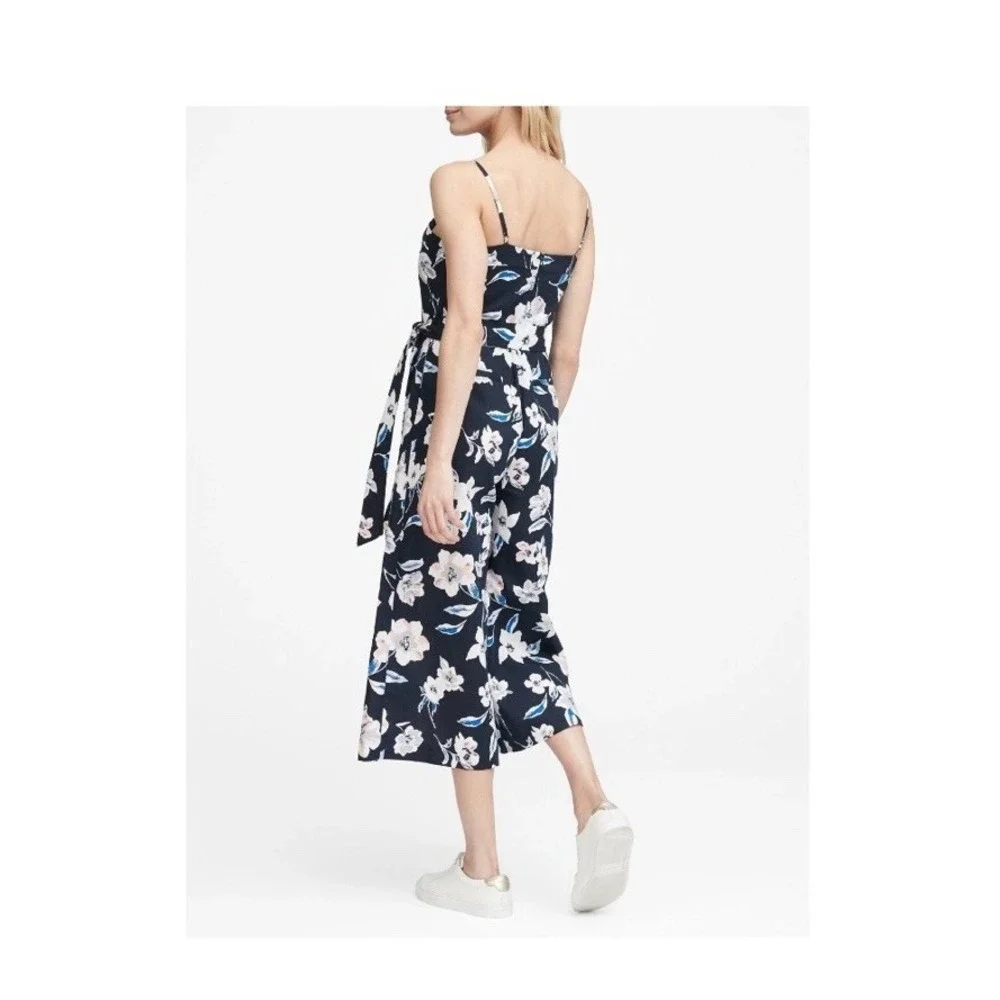 Banana Republic Jumpsuit 6 Linen Blend Floral Wide Leg Tie Waist Strappy
